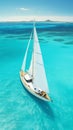 Aerial image of beautiful sailboat cruising in blue open ocean. Luxury white yacht. Generative AI Royalty Free Stock Photo