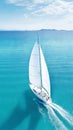 Aerial image of beautiful sailboat cruising in blue open ocean. Luxury white yacht. Generative AI Royalty Free Stock Photo