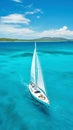 Aerial image of beautiful sailboat cruising in blue open ocean. Luxury white yacht. Generative AI Royalty Free Stock Photo