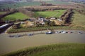 Aerial image of boats moored on a jetty