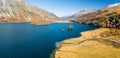 Aerial image of the Chaviolas, Chaste islets and Isolat on the lake of Silserse