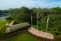 Aerial image City of Weston welcome sign and flags Florida