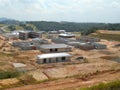 An aerial image of the construction site where the showing site progress is ongoing progressively during the daytime.