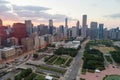 Aerial image Downtown Chicago Millennium Park at sunset Royalty Free Stock Photo