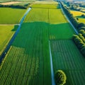 Aerial image of French meadows and agricultural Gorgeous French landscape with lush meadows and rural setting at