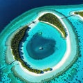 Aerial image of a genuine archipelago of unique atoll Stunning natural landscape