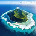 Aerial image of the island of with the renowned Le Morne Brabant the stunning blue and the dramatic underwater