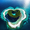 Aerial image of the island of with the renowned Le Morne Brabant the stunning blue and the dramatic underwater