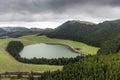 Aerial image of Lagoa de SÃÂ£o BrÃÂ¡s on the island of Sao Miguel