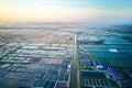 Aerial image of large shrimp breeding farms in Giao Thuy, Vietnam.