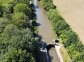 Aerial image of Loxwood lock on the Arun & Wey canal. Royalty Free Stock Photo