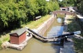 Aerial image of Loxwood lock on the Arun & Wey canal. Royalty Free Stock Photo