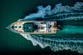 Aerial image of a motor boat in navigation.