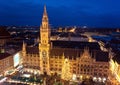 Aerial image of Munich with Christmas Market Royalty Free Stock Photo