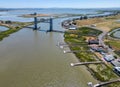 Drone image of the Napa River at Brazos Railroad Bridge, Napa, California Royalty Free Stock Photo