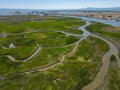Drone image over Bull Island on the Napa River, Napa, California