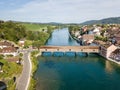Aerial image the old wooden covered bridge over the Rhine river Royalty Free Stock Photo