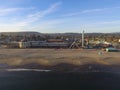 Aerial Image of an pacific ocean Beach  Sunset  Santa Cruz  Boardwalk California Royalty Free Stock Photo