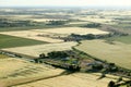 An aerial image of a patchwork of farm fields. Royalty Free Stock Photo