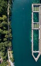 Aerial drone image of the public swimming pool Royalty Free Stock Photo