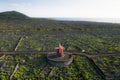 Aerial image showing typical vineyard culture viticulture landscape of Pico Island at CriaÃÂ§ÃÂ£o Velha and CandelÃÂ¡ria, Madalena Royalty Free Stock Photo