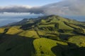 Aerial image showing the volcanic mountains of the San Jorge Island in the Azores, near pico de la Esperanza Royalty Free Stock Photo