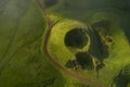 Aerial image showing the volcanic mountains of the San Jorge Island in the Azores, near pico de la Esperanza Royalty Free Stock Photo