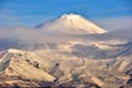 Aerial image of snow-covered Russian Volcano