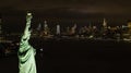 Night Statue of Liberty aerial photo Royalty Free Stock Photo