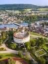 Aerial image of Swiss old town Schaffhausen, with the medieval castle Munot Royalty Free Stock Photo