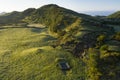 Aerial image of typical countryside landscape of Planalto da Achada central plateau of Ilha do Pico Island, Azores Royalty Free Stock Photo