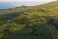 Aerial image of typical green volcanic caldera crater landscape with volcano cones of Planalto da Achada central plateau of Ilha Royalty Free Stock Photo