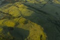 Aerial image of typical green volcanic caldera crater landscape with volcano cones of Planalto da Achada central plateau of Ilha Royalty Free Stock Photo
