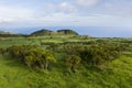 Aerial image of typical volcanic caldeira countryside landscape with volcano cones of Planalto da Achada central plateau of Ilha Royalty Free Stock Photo