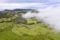 Aerial image of typical volcanic caldeira landscape with volcano cones of Planalto da Achada central plateau of Ilha do Pico Royalty Free Stock Photo