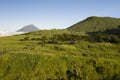 Aerial image of typical volcanic caldeira landscape with volcano cones of Planalto da Achada central plateau of Ilha do Pico Royalty Free Stock Photo