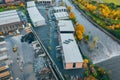 Aerial image of damage caused to offices by River Don, Sheffield, Yorkshire, UK Royalty Free Stock Photo