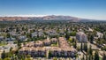 Aerial images over residential and commercial real estate in Fremont, California.