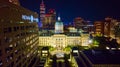 Aerial Indianapolis Night Cityscape with Historic Dome and Skyscrapers Royalty Free Stock Photo