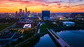 Aerial Indianapolis Skyline at Sunrise with River Reflection Royalty Free Stock Photo