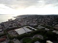 Aerial of International Fountain, Arena, Centennial Park, and coastline at Sunset Royalty Free Stock Photo