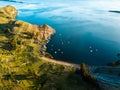 Aerial of Island of the sun at lake Titicaca in Bolivia