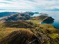 Aerial of Island of the sun at lake Titicaca in Bolivia Royalty Free Stock Photo