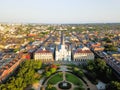 Aerial Jackson Square Saint Louis Cathedral church in New Orleans, Louisiana Royalty Free Stock Photo