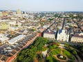 Aerial Jackson Square Saint Louis Cathedral church in New Orleans, Louisiana Royalty Free Stock Photo