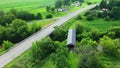 Aerial of Joseph Edouard Perrault Covered Bridge in Quebec, Canada 4k