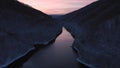 Aerial 4k drone view of a lake at winter during the blue hour