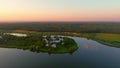 Aerial 4k Video footage over Cernica lake and Cernica Monastery in Romania