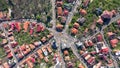 Aerial 4k view of traffic roundabout, intersection of seven streets in old city from a drone