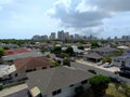 Aerial of Kapahulu town and Waikiki in the distance Royalty Free Stock Photo